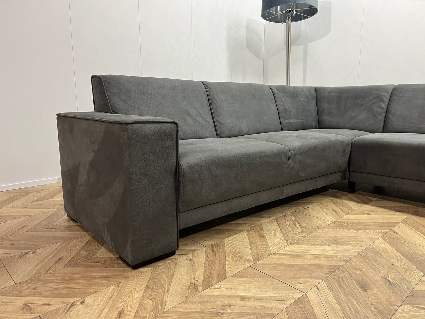 Antraciet Suède Leer Hoekbank Inc. Fauteuil