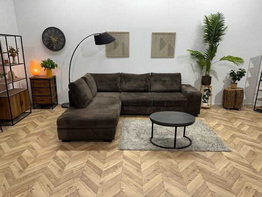 Bruine Ribstof Hoekbank ~ Losse Kussens Met Afneembare Hoezen