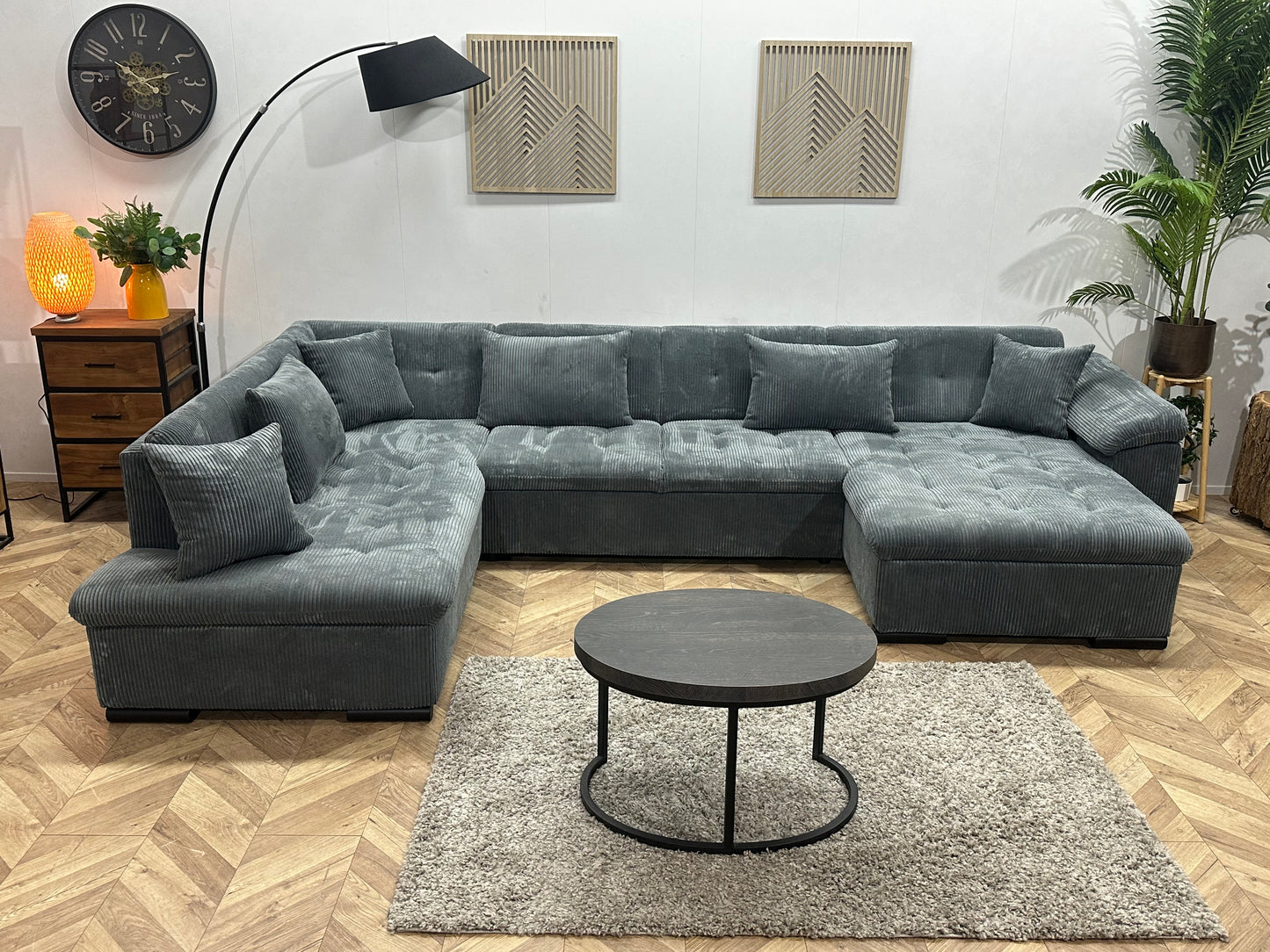 !Showroommodel! Blauwe Ribstof U Bank