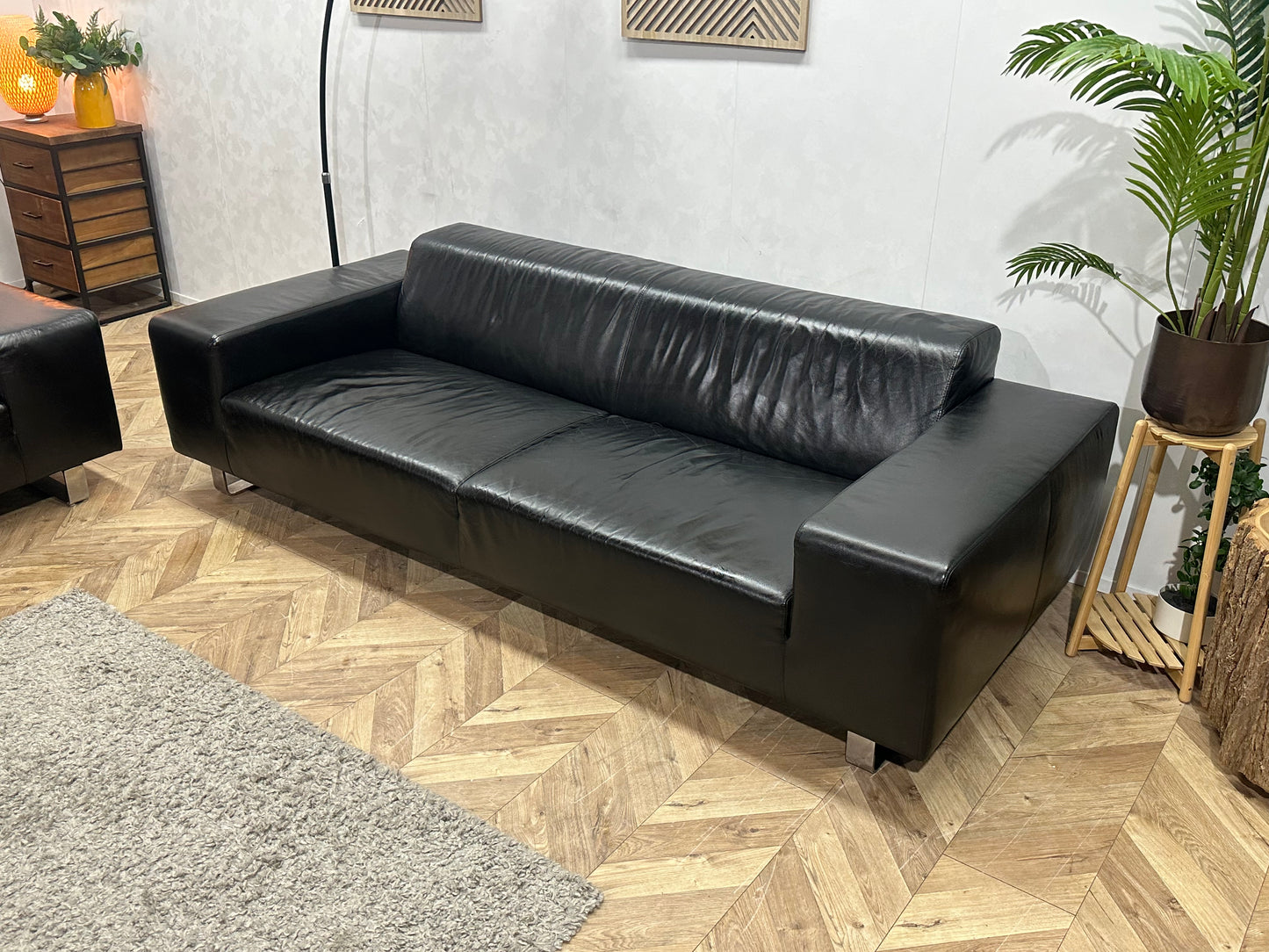 Zwarte Echt Lederen Banken Set ~ Geïmpregneerd