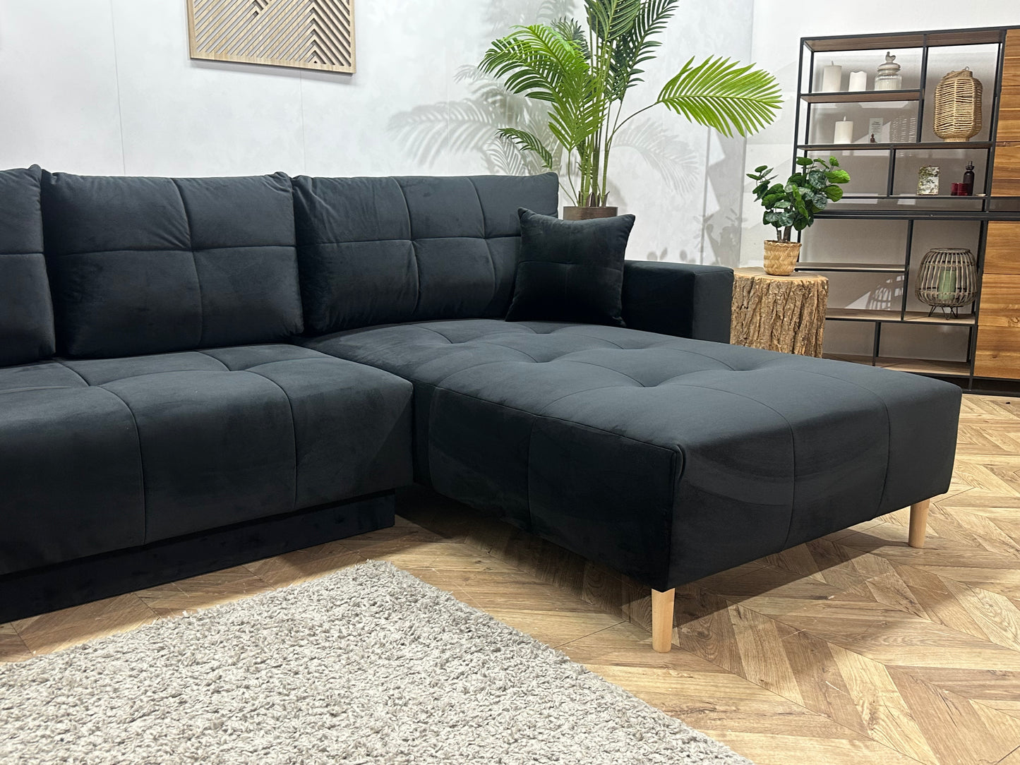 !Showroommodel! Zwarte Velvet Hoekbank