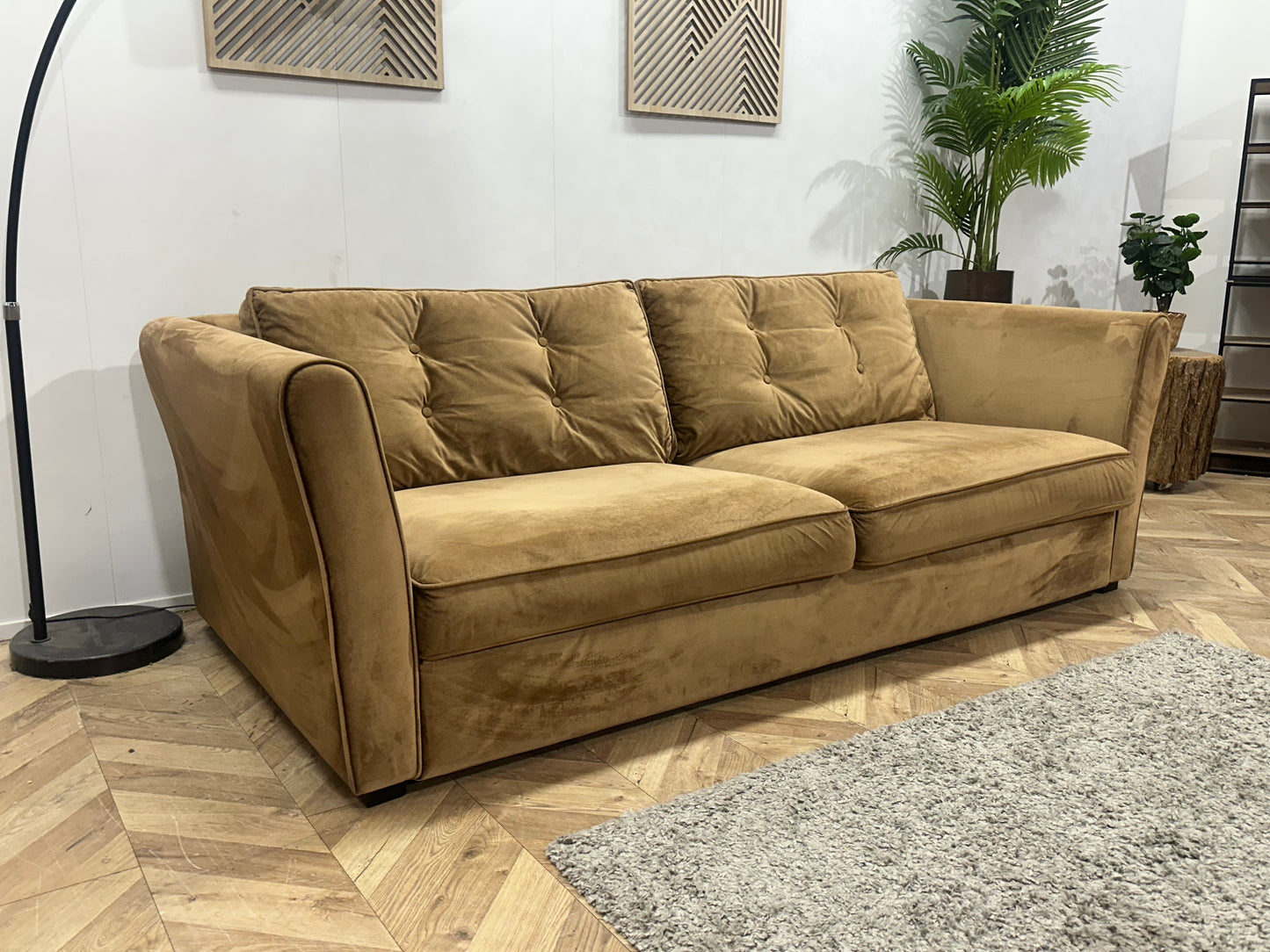 Licht Bruine Velvet Ruime 2.5-Zits Bank ~ Losse Kussens Met Afneembare Hoezen