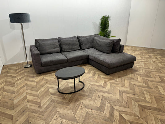 Antraciet Suède Lederen Hoekbank ~ Losse Kussens Met Afneembare Hoezen