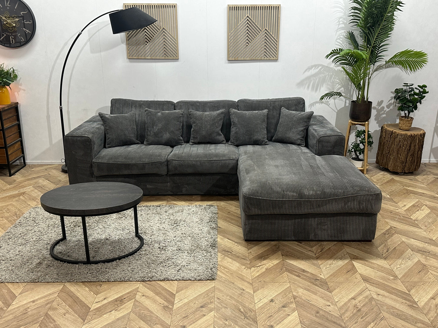 Antraciet Ribstof Hoekbank ~ Losse Kussens Met Afneembare Hoezen