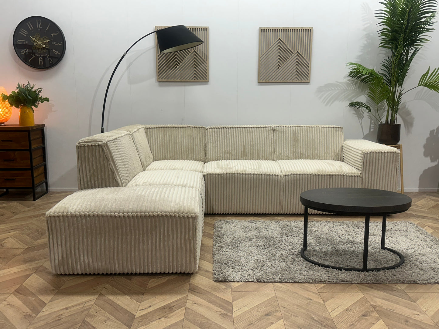 !Showroommodel! Crème Ribstof Hoekbank