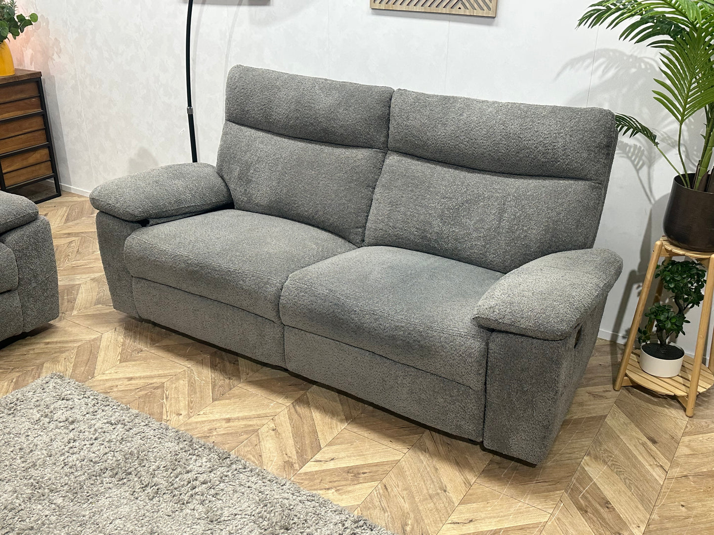 Grijze Bouclé Stoffen Banken Set ~ Relaxfunctie