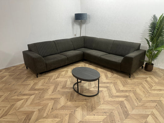 Antraciet Suède Lederen Hoekbank ~ Vaste Kussens