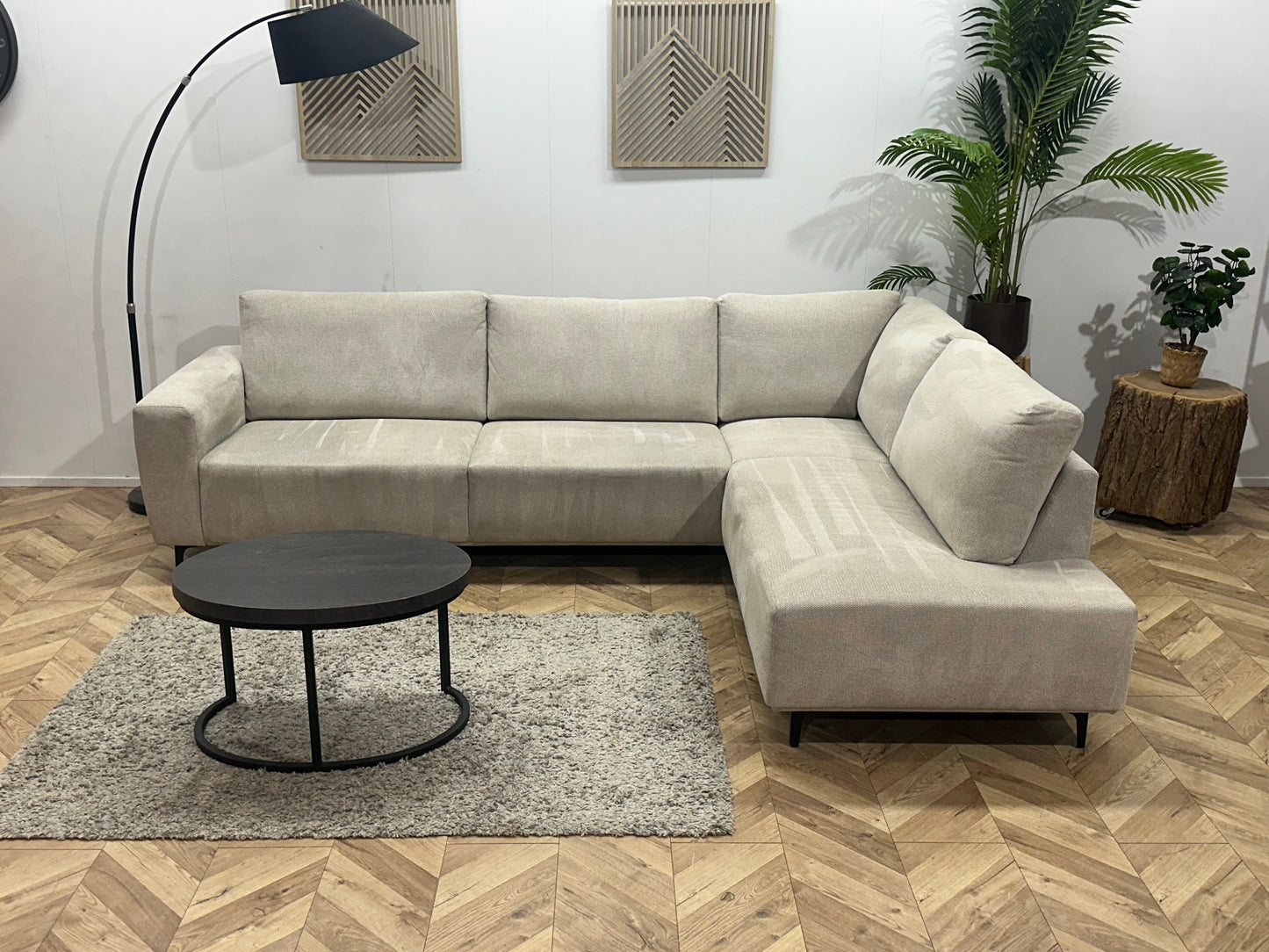 Witte/Crème Suède Stoffen Hoekbank ~ Losse Rugkussens Met Afneembare Hoezen