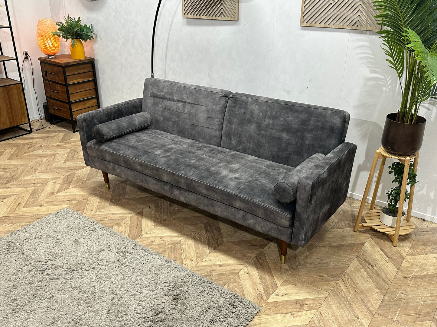 Antraciet Velvet 2.5-Zits Bank ~ Slaapfunctie