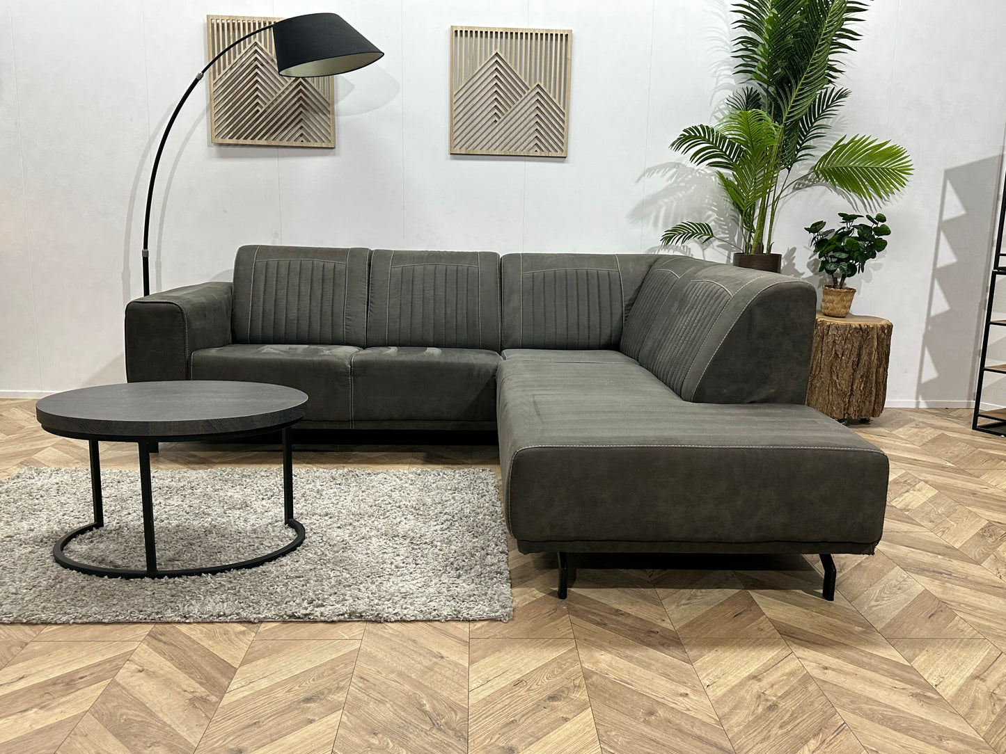 Antraciet Suède Stoffen Hoekbank ~ Vaste Kussens