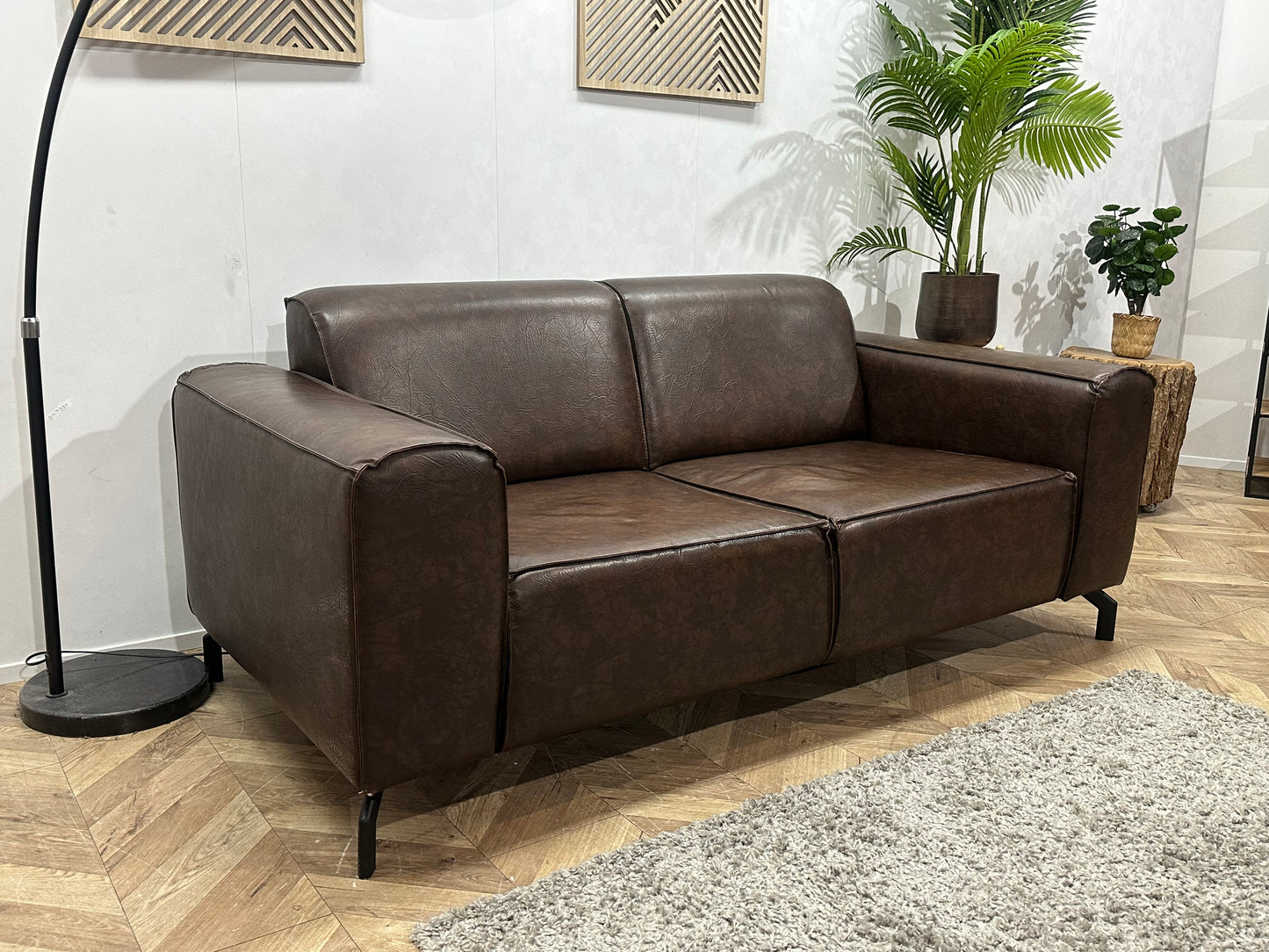 Bruine Echt Lederen 2.5-Zits Bank ~ Vaste Kussens