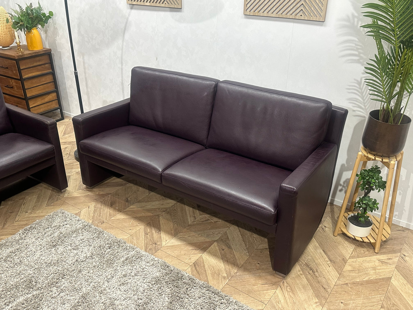 Leolux Paarse Echt Lederen Banken Set ~ Uitschuifbare Zittingen