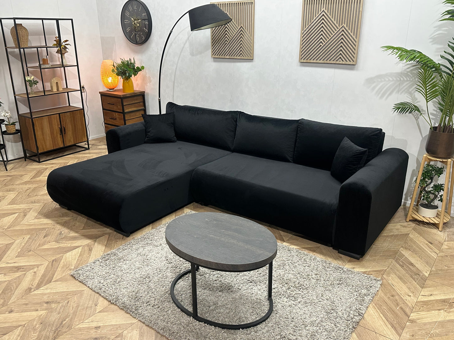 !Showroommodel! Zwarte Velvet Hoekbank