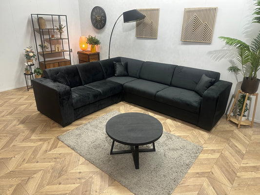 !Showroommodel! Zwarte Velvet Hoekbank