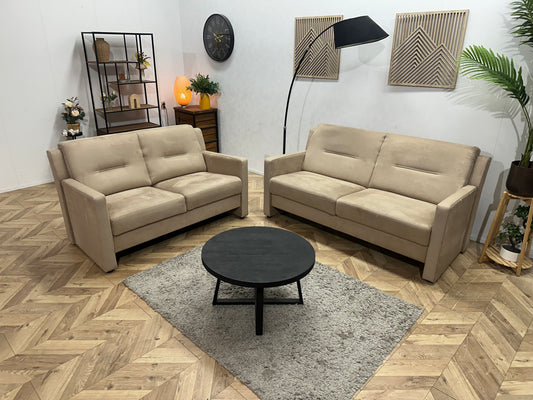 Beige Suede Stoffen/Lederen Banken Set ~ Vaste Kussens