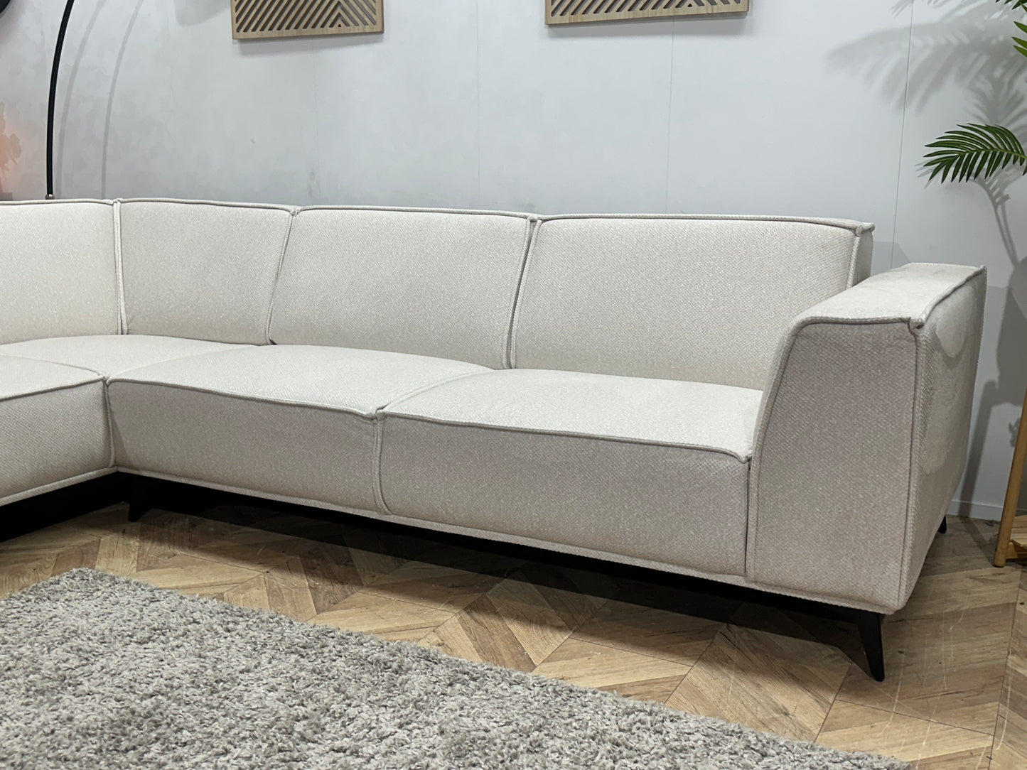 !Showroommodel! Witte Chenille Stoffen Hoekbank