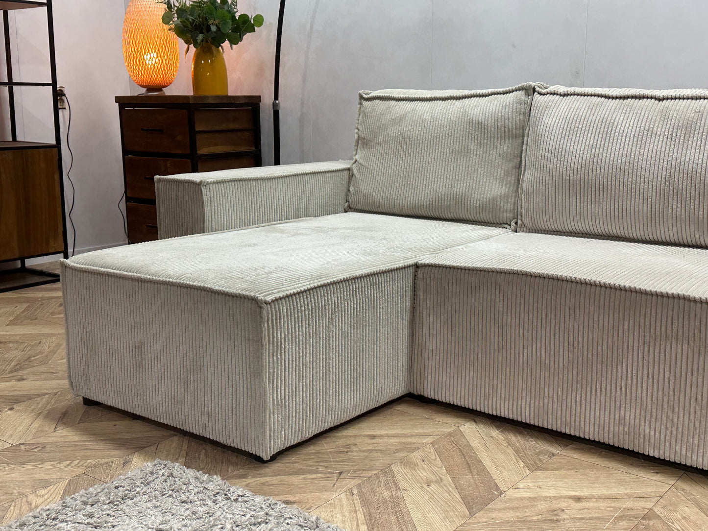 !Showroommodel! Witte Ribstof U Bank ~ Slaapfunctie
