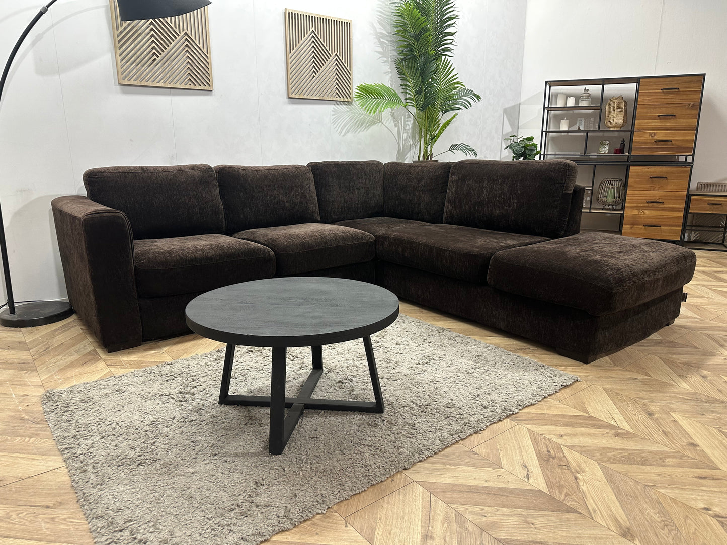 H&H Bruine Velvet Hoekbank ~ Losse Kussens Met Afneembare Hoezen