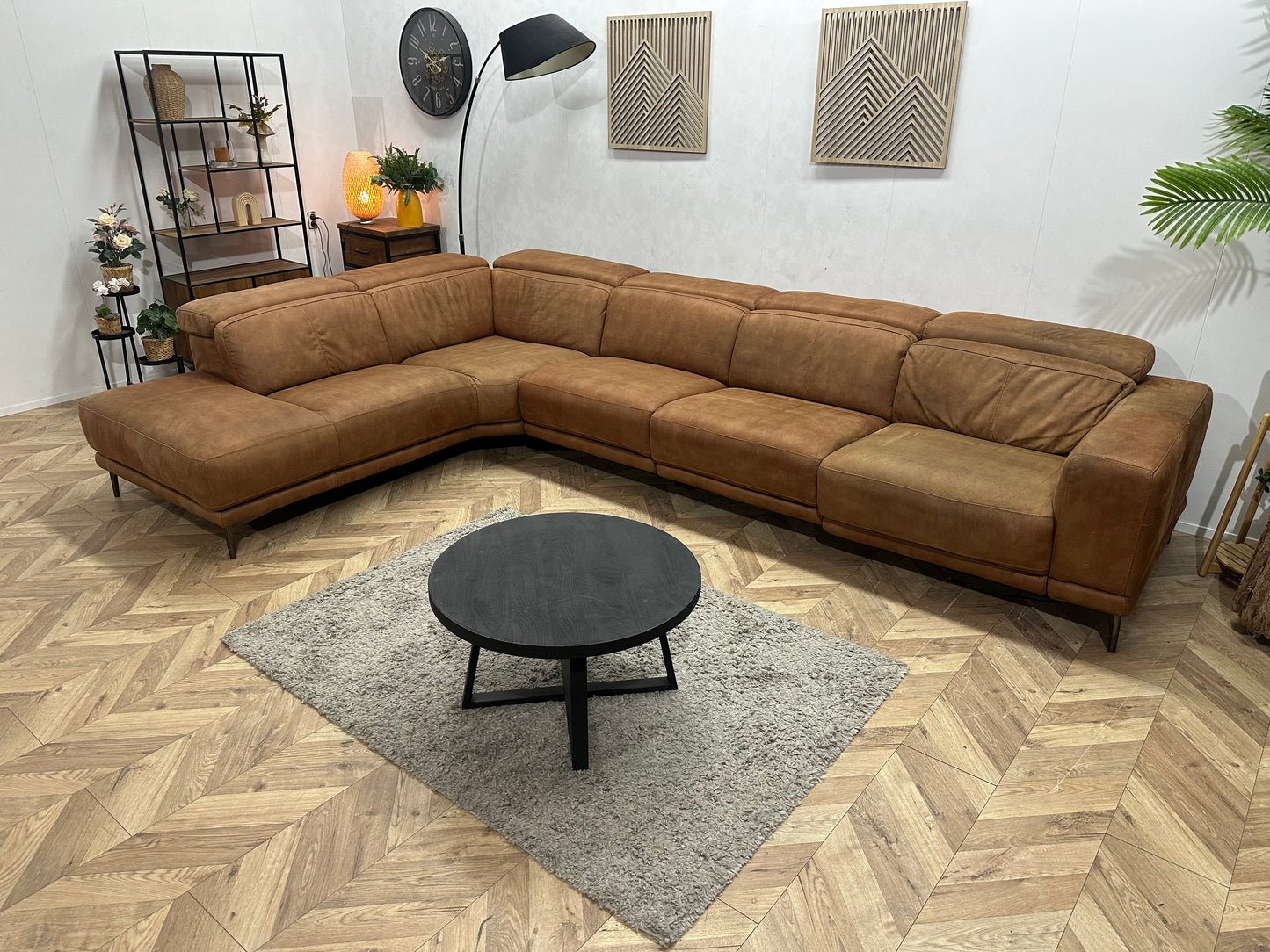 Cognac Bruine Suede Stoffen Hoekbank ~ Relaxfunctie