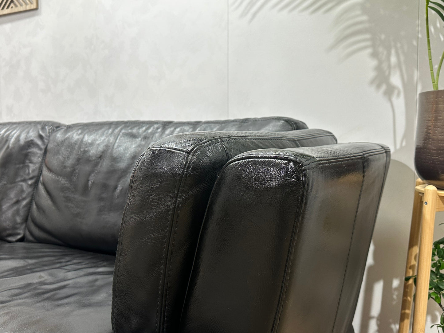 Chateau D’ax Zwarte Echt Lederen 2.5-Zits Bank Inc Hocker ~ Geïmpregneerd