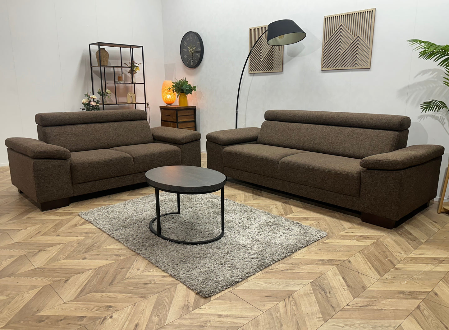 Bruine Hoekbank ~ Verstelbare Arm/Hoofdsteunen