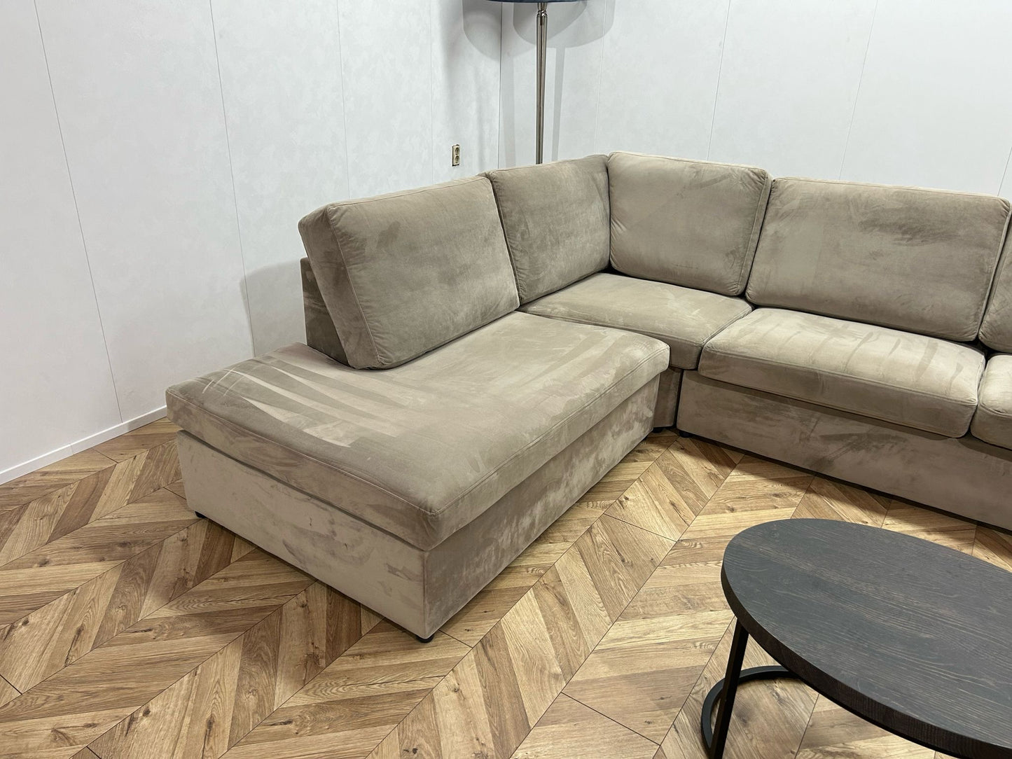 Beige Velvet U Bank ~ Losse Kussens Met Afneembare Hoezen