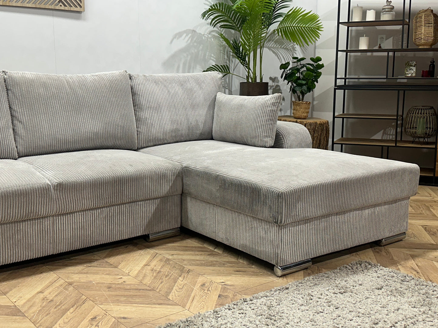 !Showroommodel! Licht Grijze Ribstof U Bank