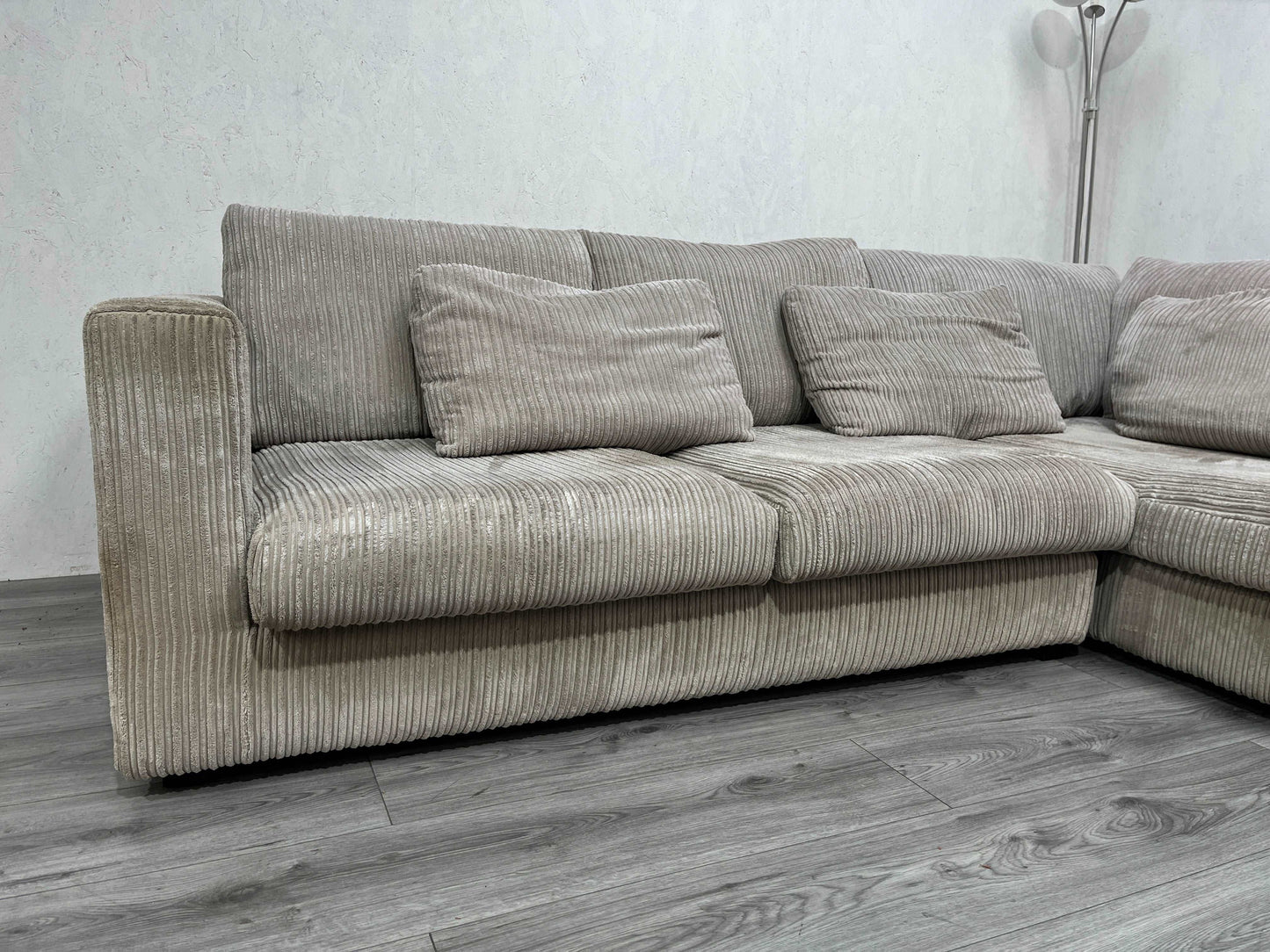 Beige Ribstof Hoekbank ~ Afritsbare Kussen Hoezen