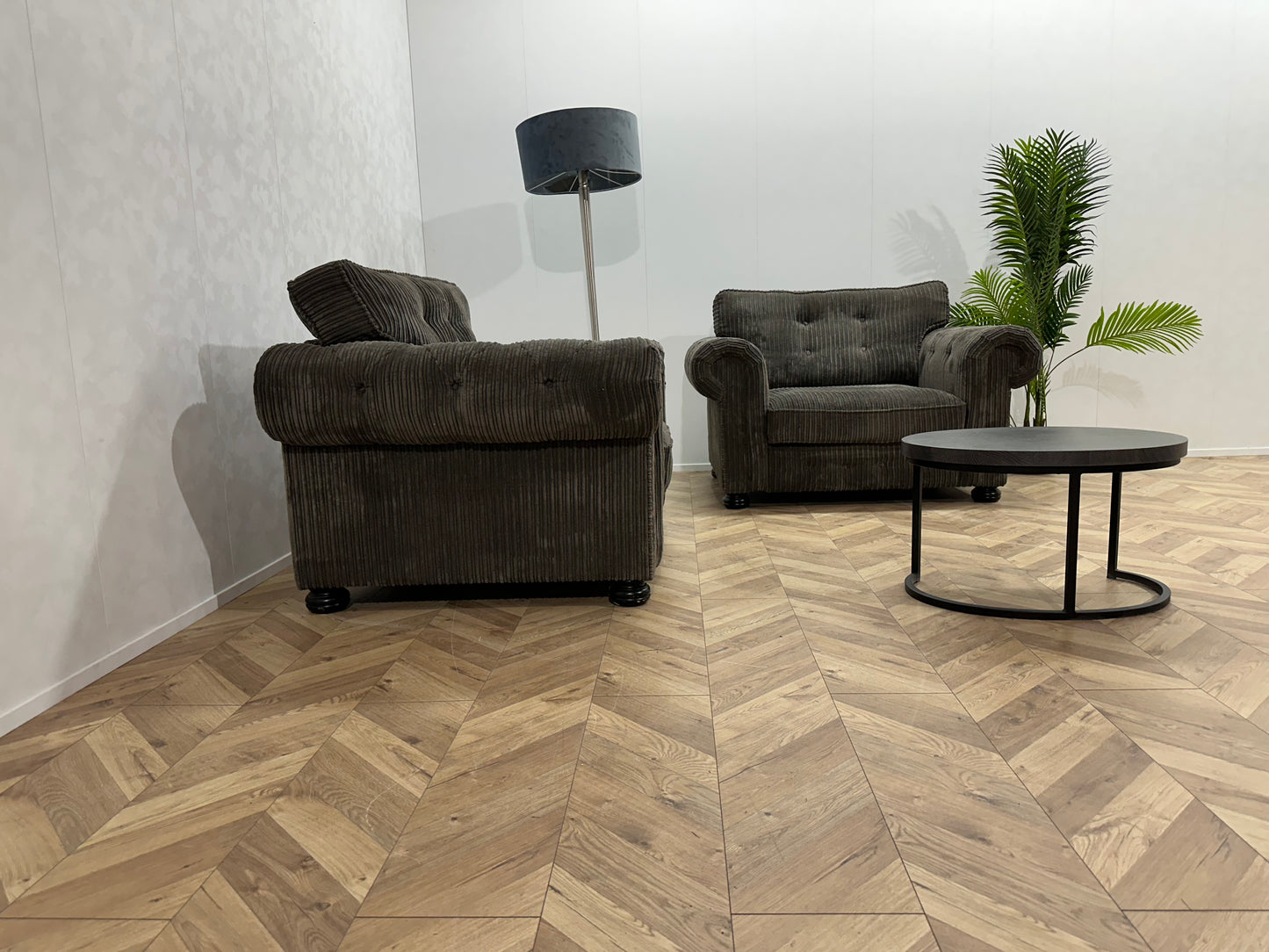 UrbanSofa Antraciet Ribstof Fauteuil Set ~ Losse Kussens Met Afneembare Hoezen