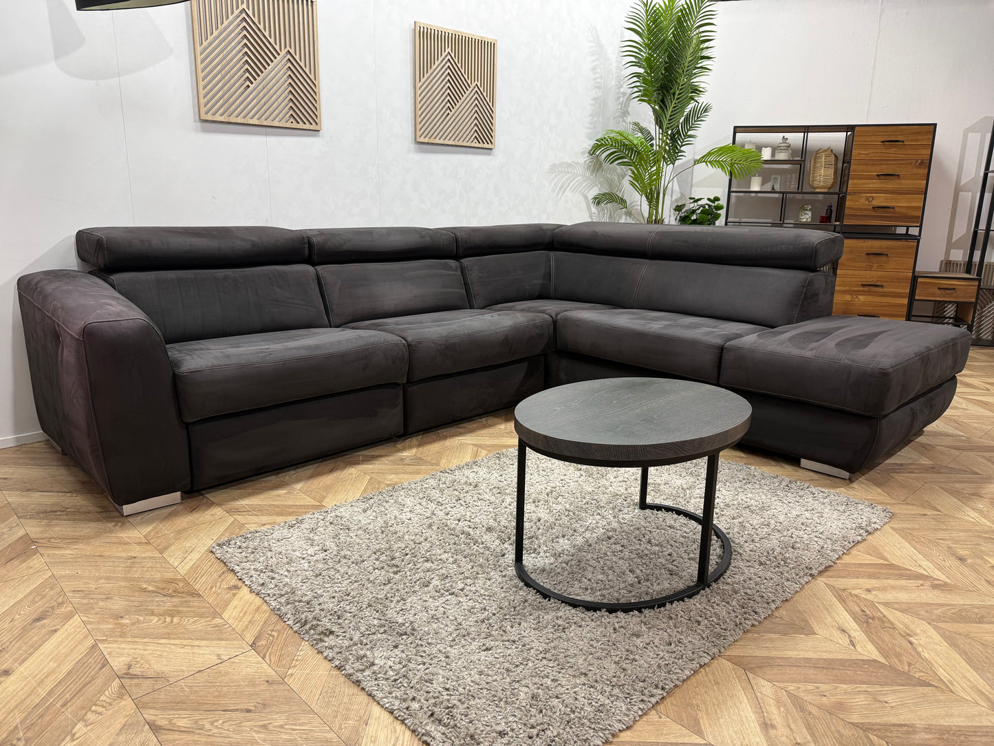 !Nieuwstaat! Xooon Antraciet Suède Stof Hoekbank ~ Elektrisch Verstelbaar