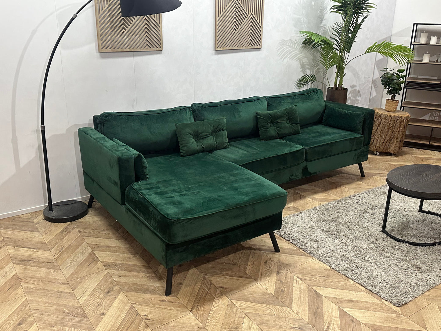 Groene Velvet Hoekbank ~ Losse Kussens Met Afneembare Hoezen