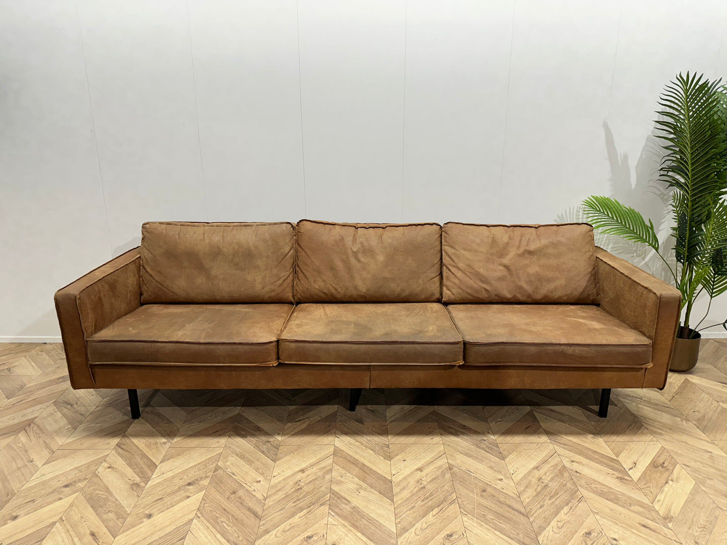 Be Pure Cognac Bruine 3-Zits Bank Inc. Groene Fauteuil - Losse Kussens