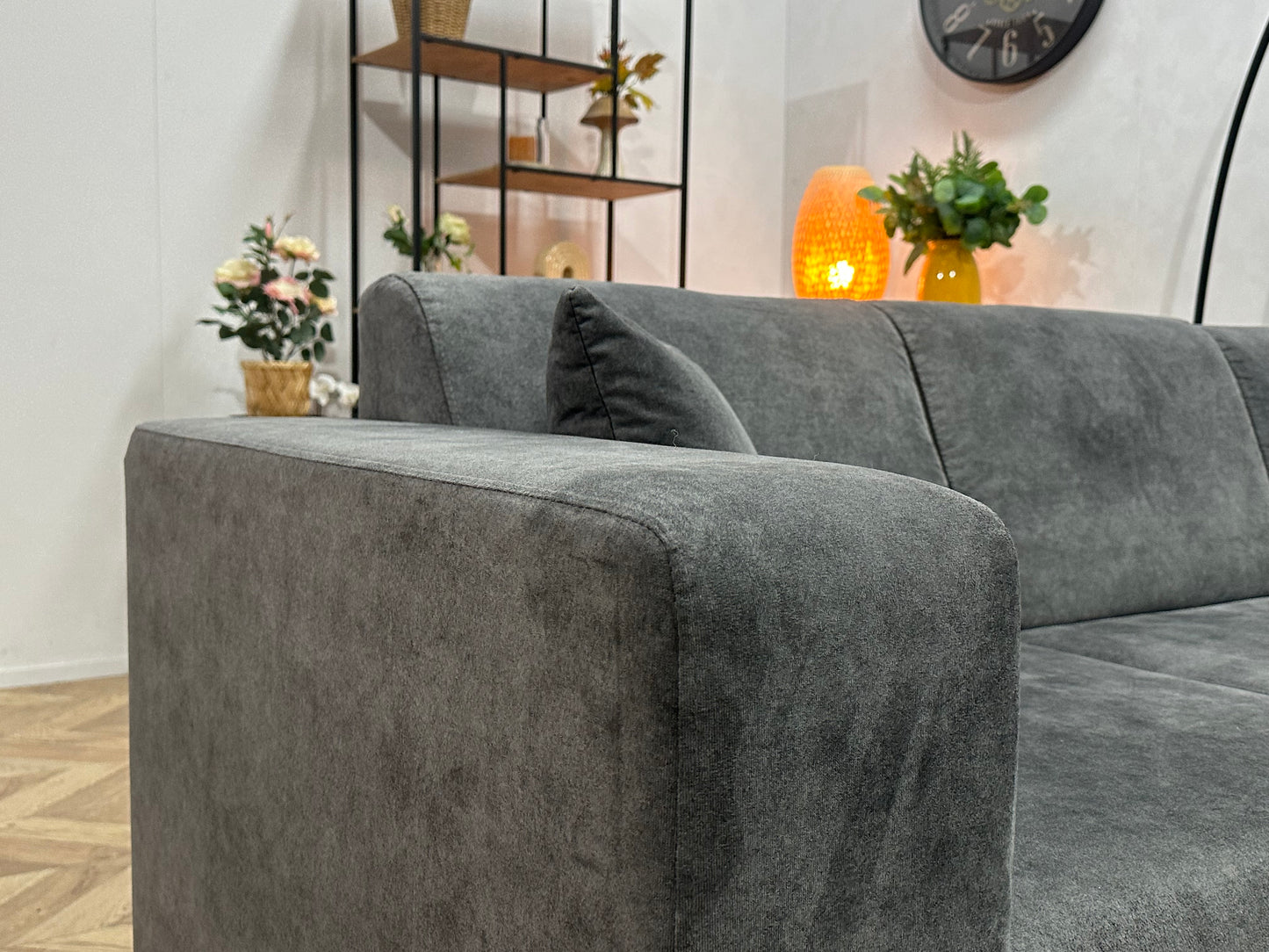 !Showroommodel! Antraciet Velvet Hoekbank