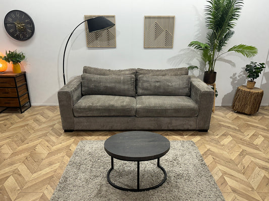 Grijze Ribstof 2.5-Zits Bank ~ Losse Kussens Met Afneembare Hoezen