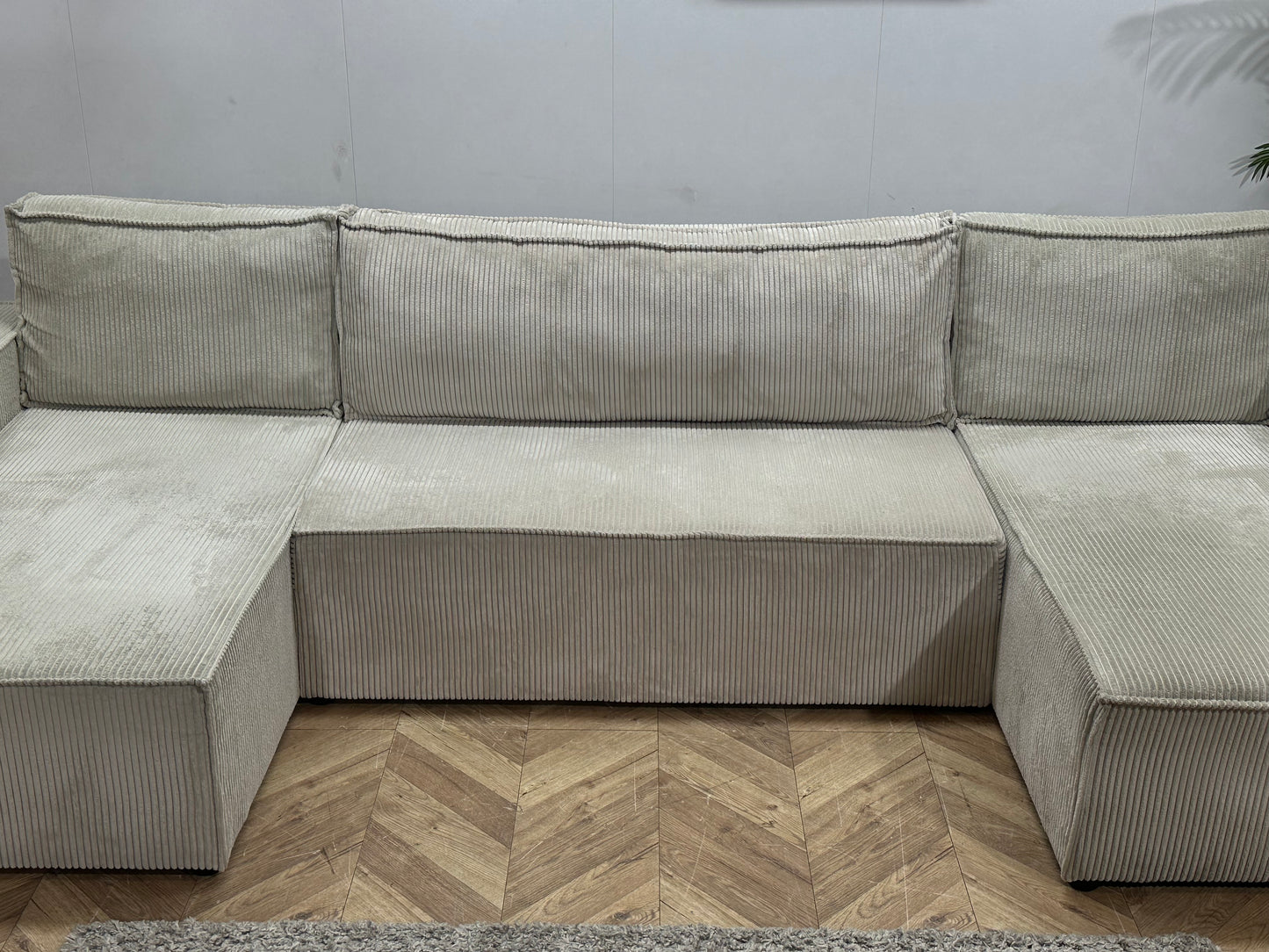 !Showroommodel! Witte Ribstof U Bank ~ Slaapfunctie