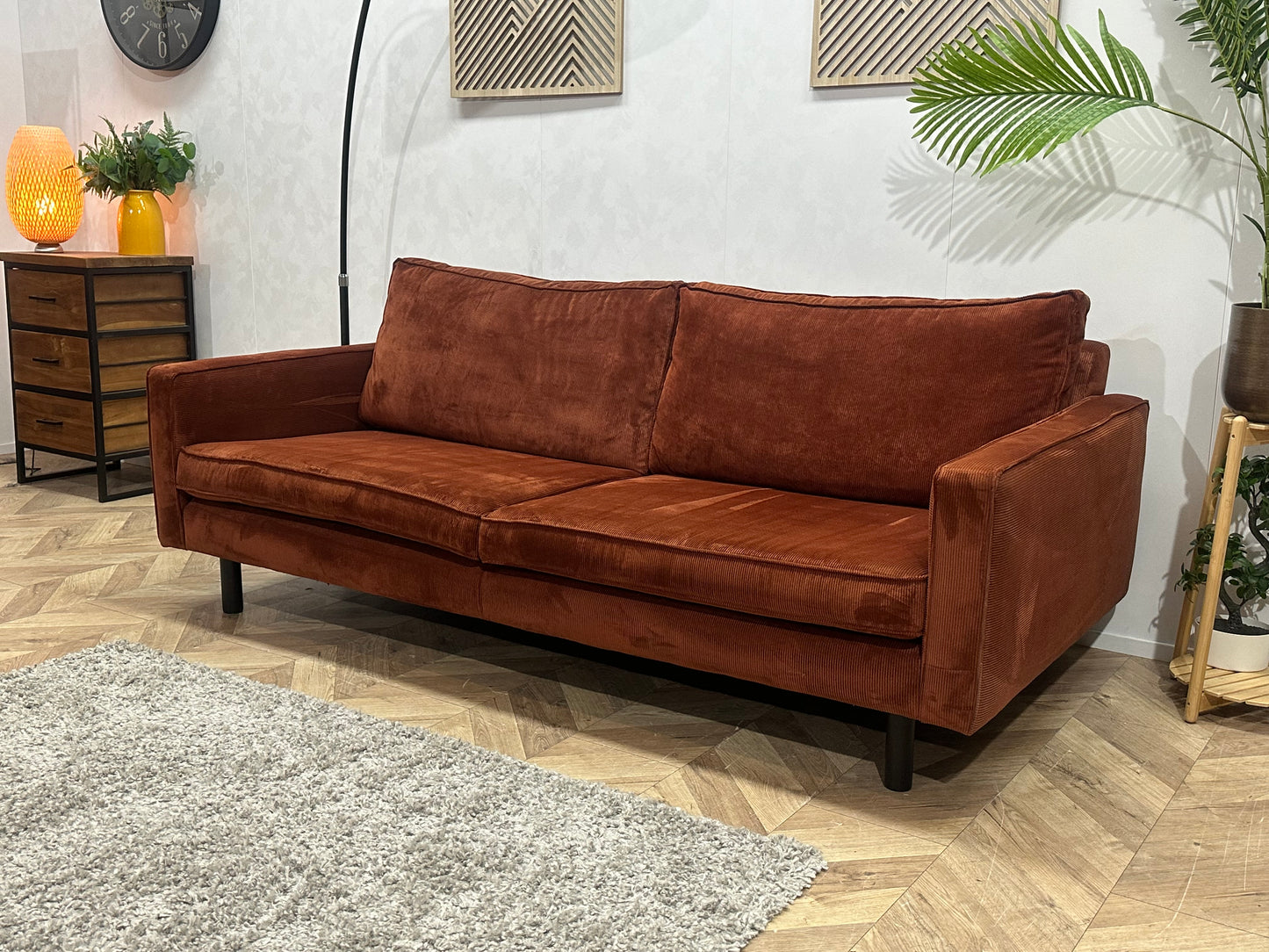Umix Rode Ribstof 2.5-Zits Bank ~ Losse Rugkussens Met Afneembare Hoezen
