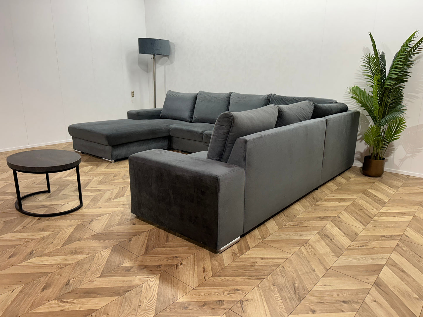 Blauwe Velvet U Bank ~ Losse Rugkussens Met Afneembare Hoezen