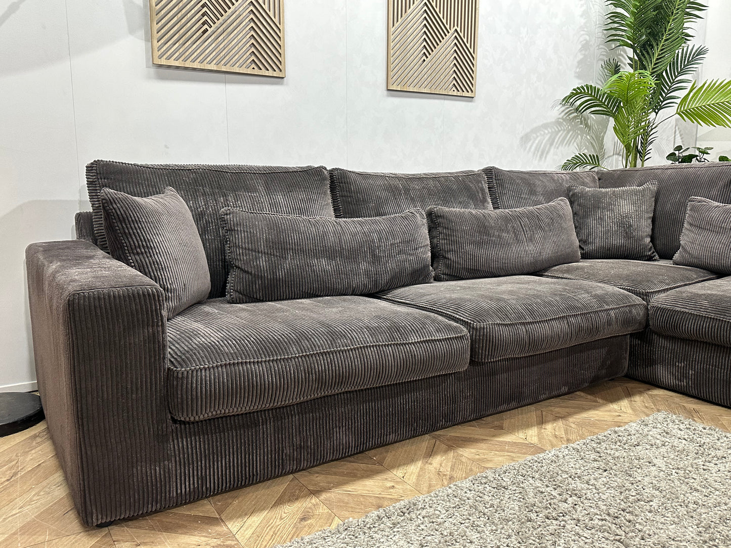 Antraciet Ribstof Hoekbank ~ Losse Kussens Met Afneembare Hoezen