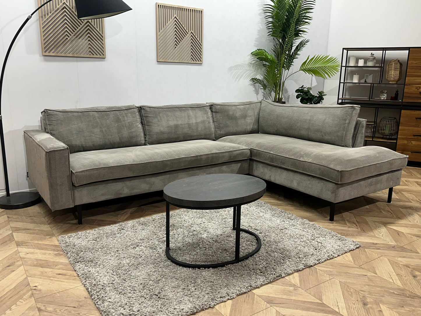 Woood Licht Grijze Ribstof Hoekbank ~ Losse Kussens Met Afneembare Hoezen