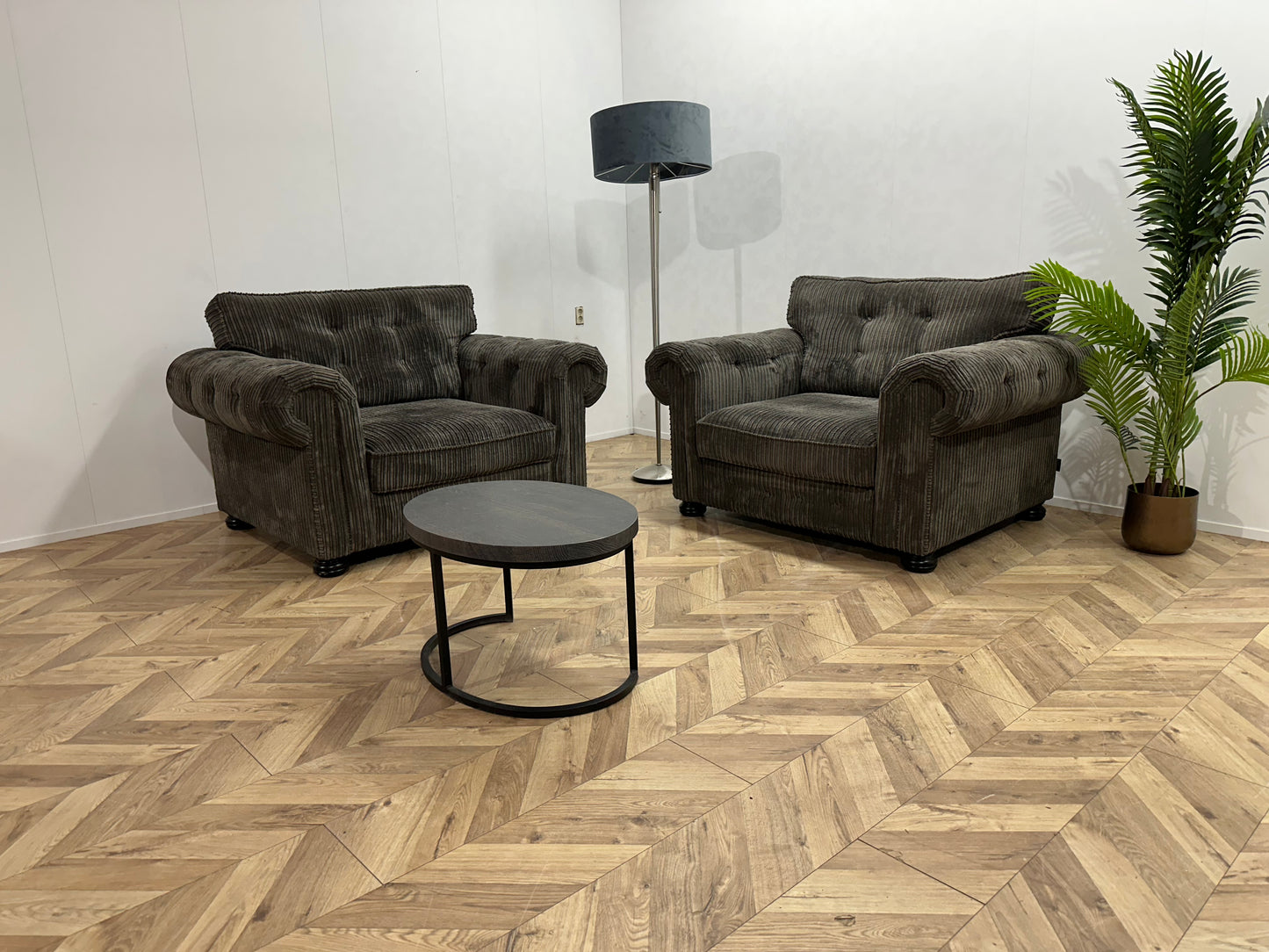 UrbanSofa Antraciet Ribstof Fauteuil Set ~ Losse Kussens Met Afneembare Hoezen