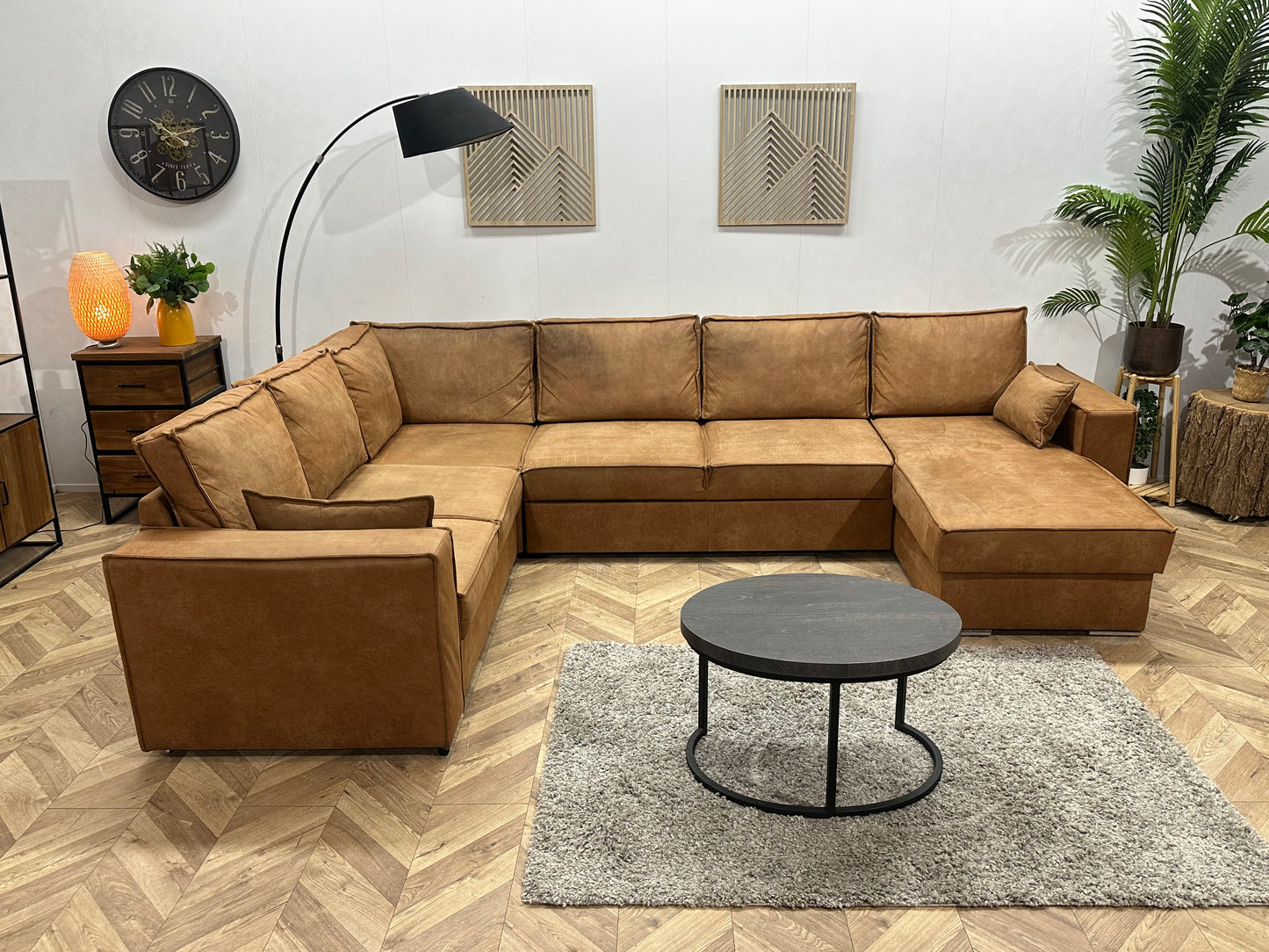 Cognac Bruine Suède Stoffen U Bank ~ Slaapfunctie