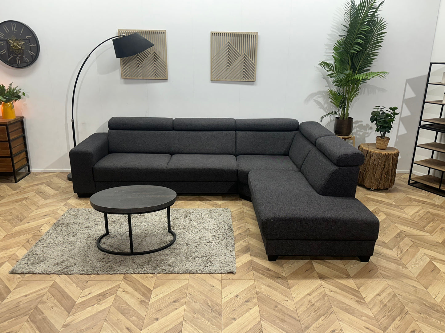 Antraciet Hoekbank ~ Verstelbare Hoofdsteunen