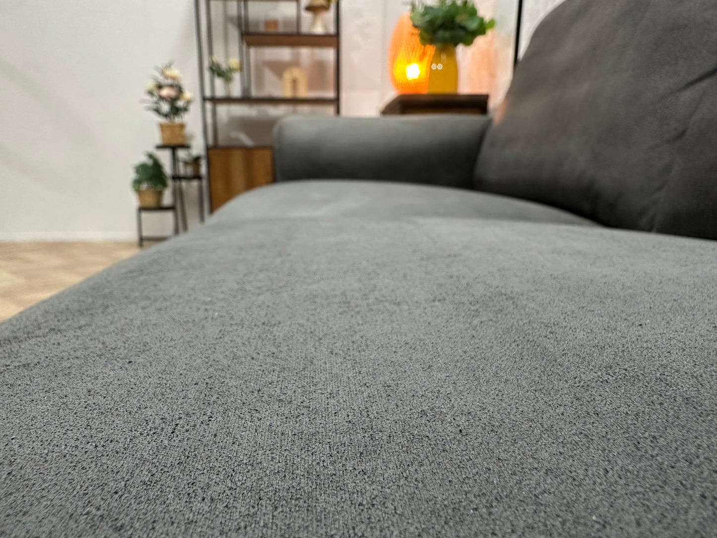 Antraciet Suède Stoffen Hoekbank ~ Vaste Kussens