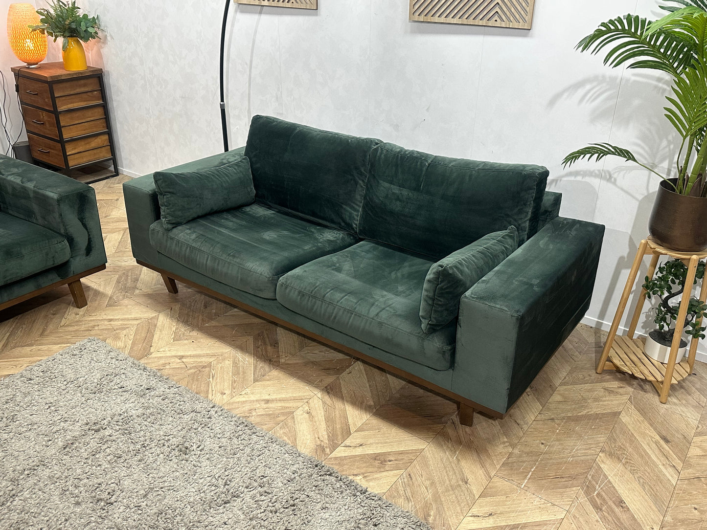 Groene Velvet Banken Set Inc Hockers ~ Losse Kussens Met Afneembare Hoezen