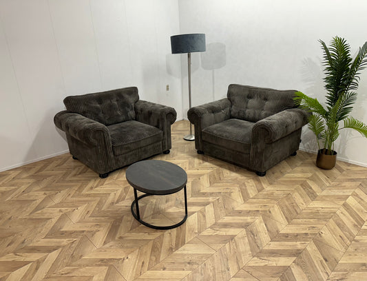 UrbanSofa Antraciet Ribstof Fauteuil Set ~ Losse Kussens Met Afneembare Hoezen