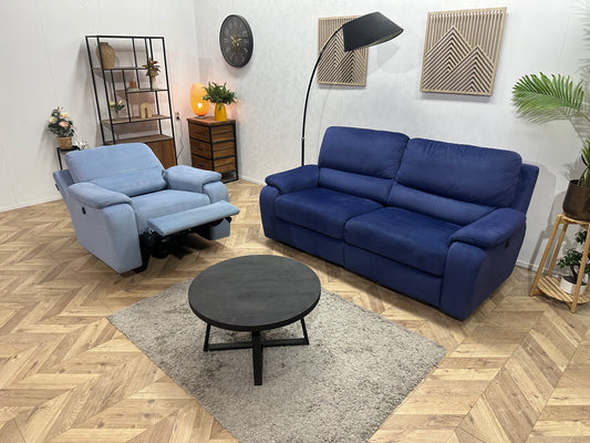Chateau D’ax Blauwe/Licht Blauwe Velvet Banken Set ~ Elektrische Verstelbare Relaxfunctie