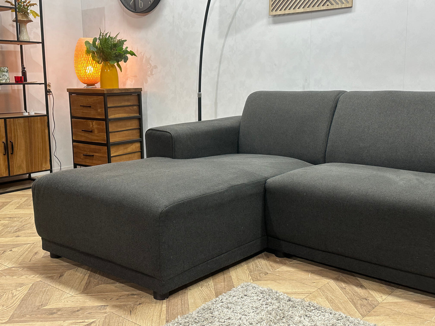 Antraciet Hoekbank ~ Vaste Kussens