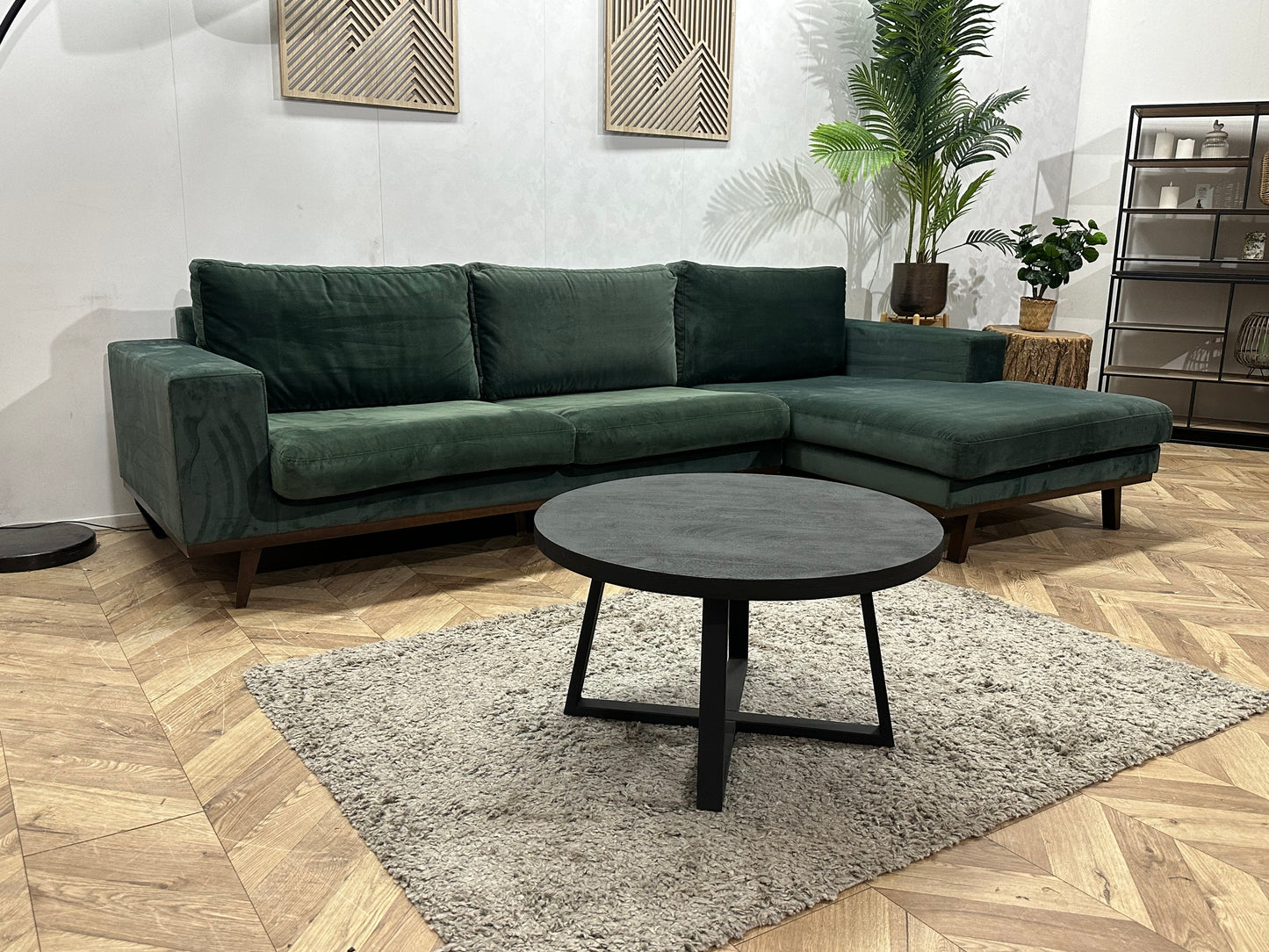 Groene Velvet Hoekbank ~ Losse Kussens Met Afneembare Hoezen