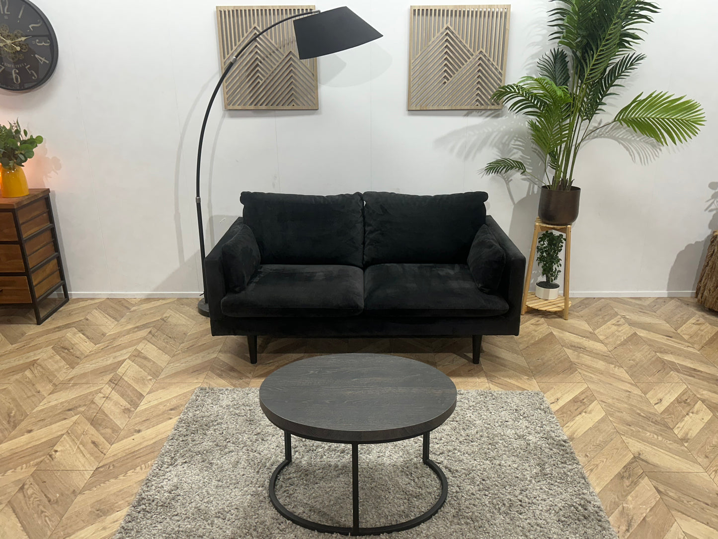 Zwarte Velvet 2-Zits Bank ~ Losse Kussens Met Afneembare Hoezen