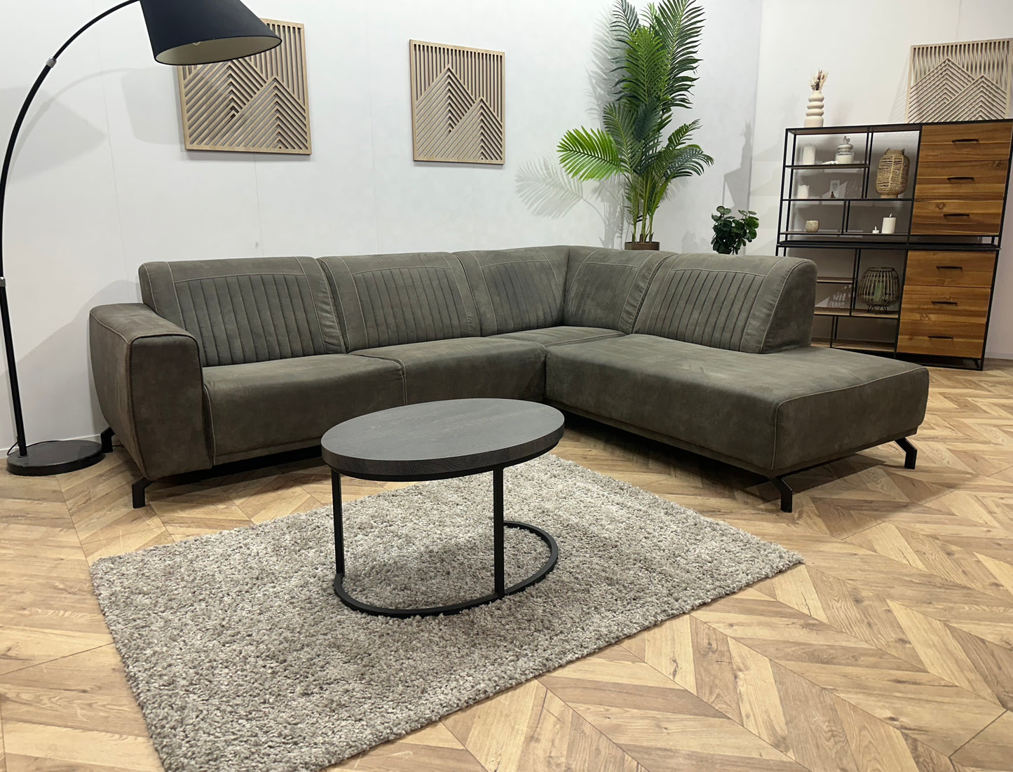 Antraciet Suède Stoffen Hoekbank ~ Vaste Kussens